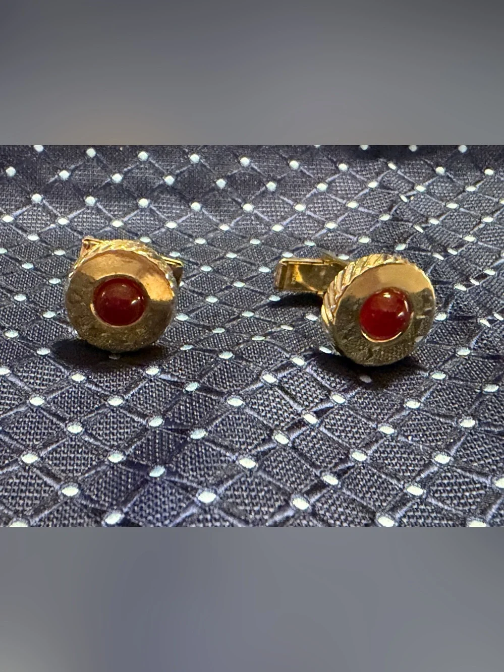 Gold-Tone Red Stone Men's Cufflinks